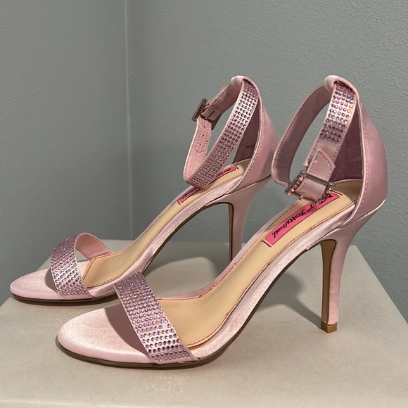 Betsey Johnson Broadway Pink Rhinestone Sandal Heels - Picture 8 of 14
